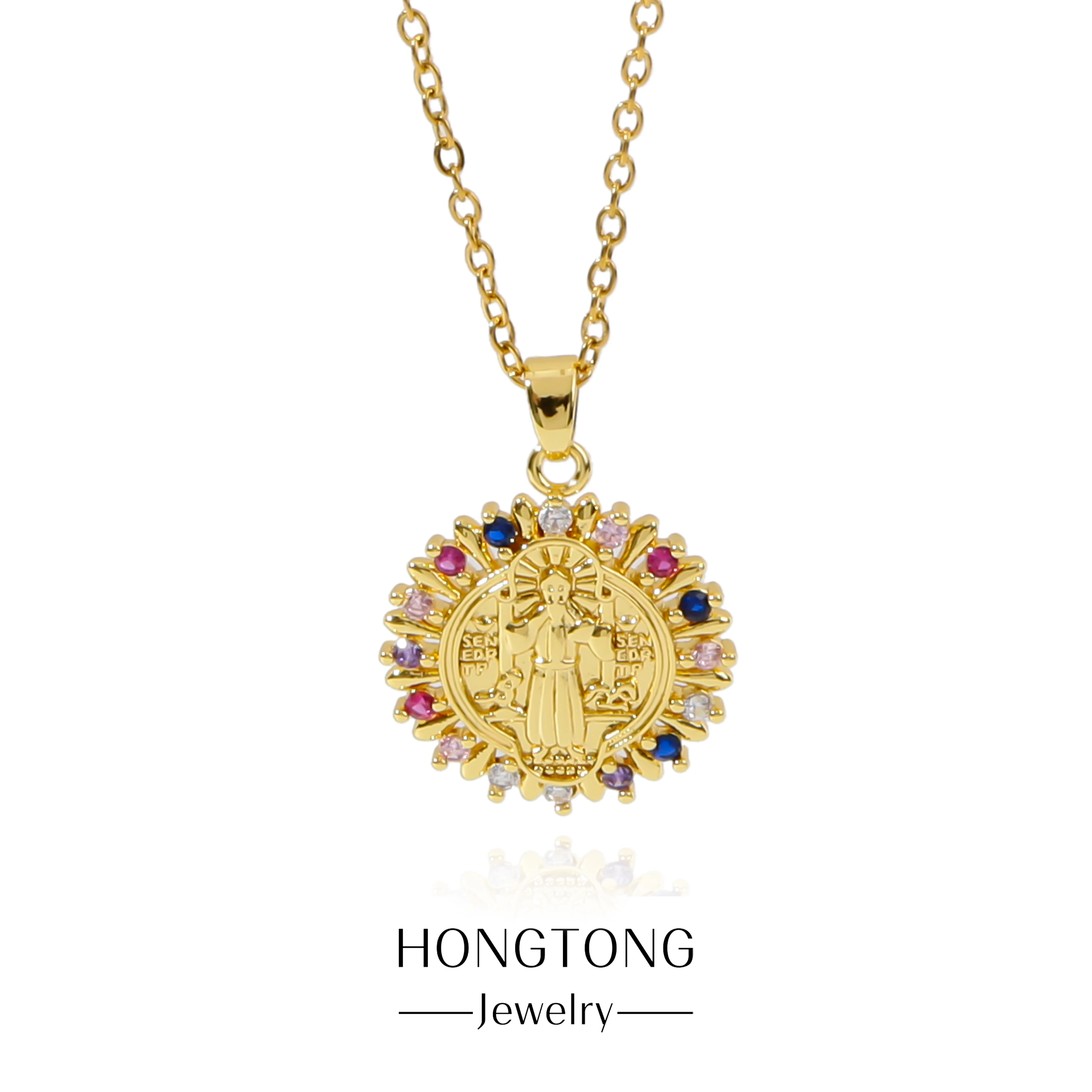 

HONGTONG Exquisite Virgin Mary Unique Styling Pendant Trend Church Colorful Jewelry Inlaid Stainless Steel Necklace Fashion Gift