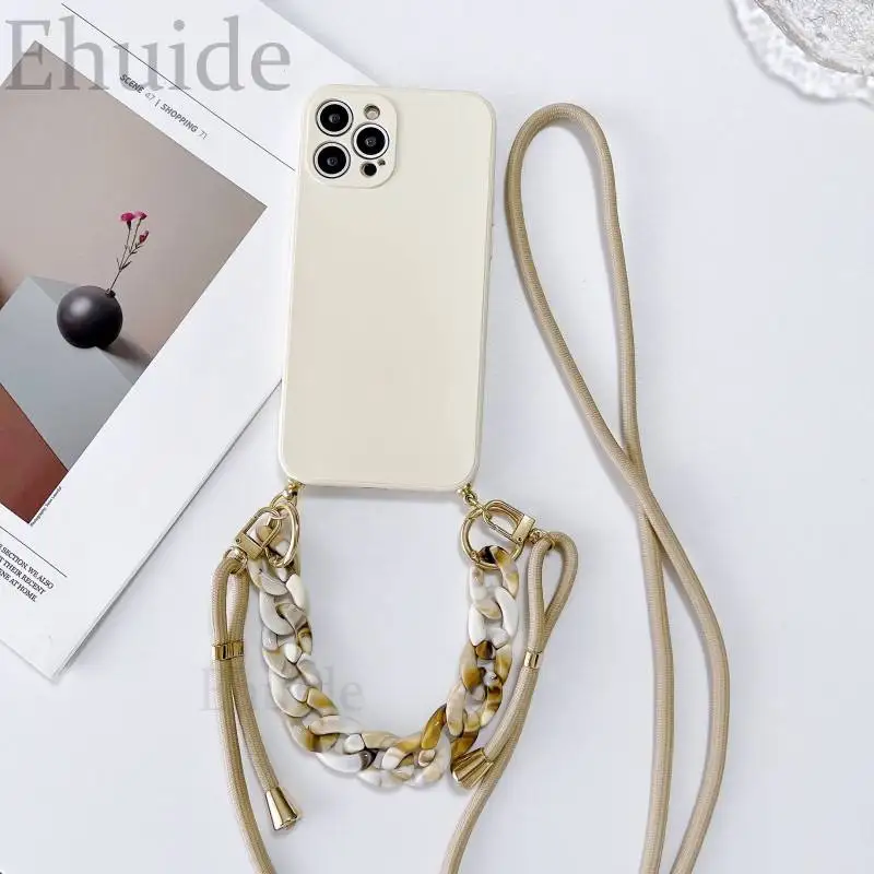 

Crossbody Lanyard Case For iPhone 14 Pro Max 12 13 Mini 11 XS XR X 7 8 Plus Silicone Necklace Luxury Marble Bracelet Strap Cover