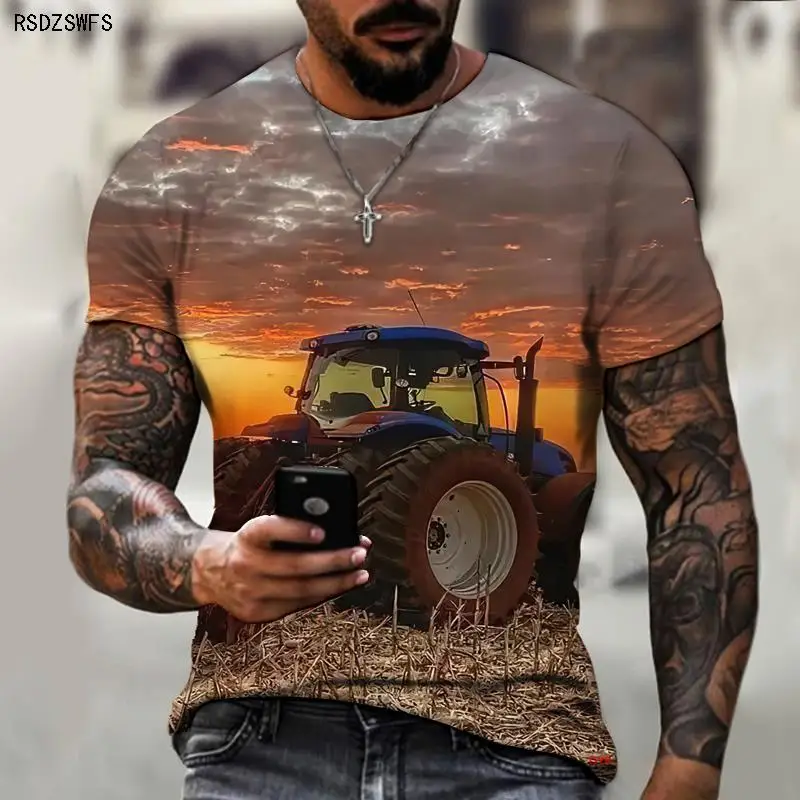 

Brand Men's Shirts, Exclusive Design, Farm Machinery, Weeder, Trailer, 3D Printing, Loose And Oversized Personality 5XL