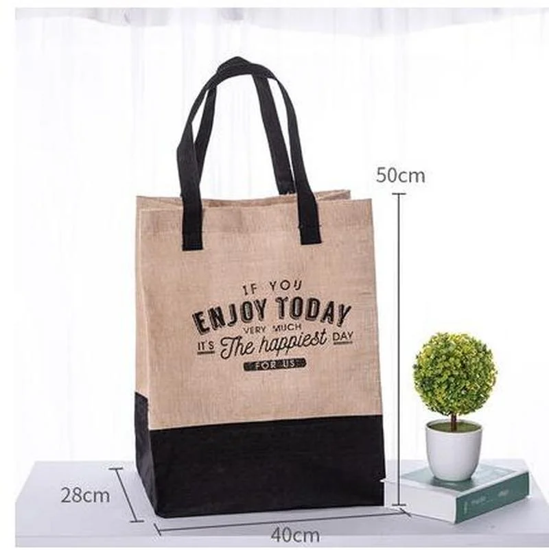 Женская сумка для пляжа и шопинга Vintage Ladies с надписью из льна, большой вместительности и кэжуал стиля.