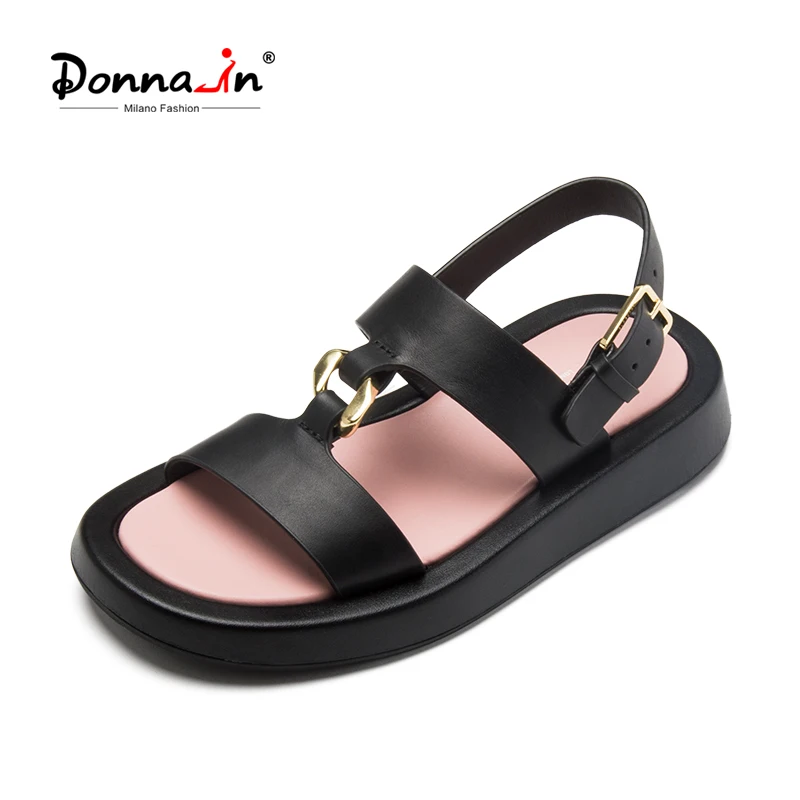 

Donna-in 2022 New Platform Roman Sandals Women Natural Calfskin High Quality Golden Accessories Thick Sole Summer Beach Shoes