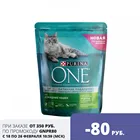 Сухой корм Purina ONE для домашних кошек с индейкой и цельными злаками, Пакет, 750 г