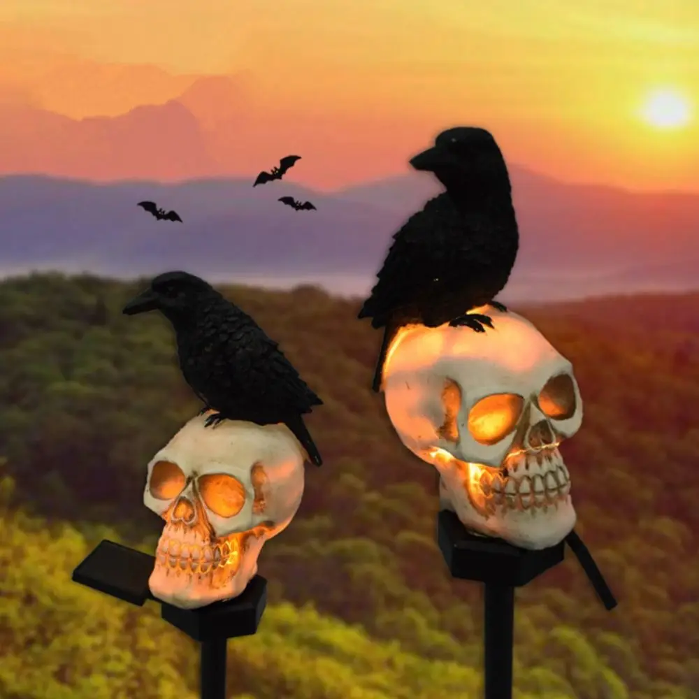 

Waterproof Skull Head Crow Pumpkin Solar Lamps Yard Decor Plastic Resin Ground Mounted Light LED Solar Light Yard