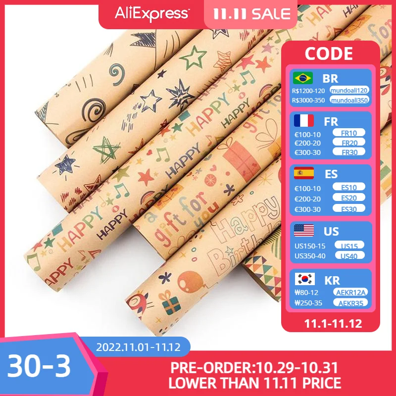 

6pcs Kraft Paper Wrapping With Tape Rope And Sticker Set Diy Valentine's Day Birthday Gift Wrapping Holiday Gift Packing Paper