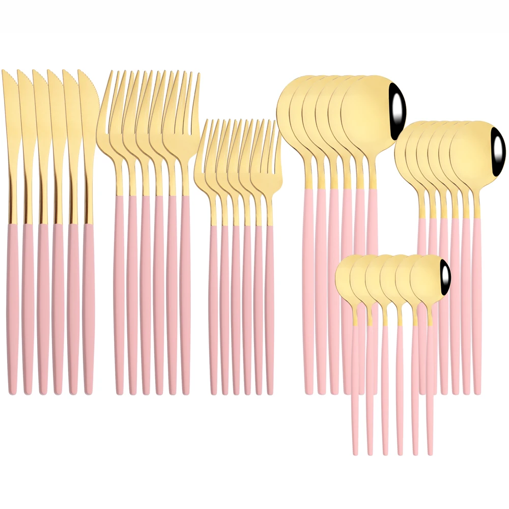 Pink Gold Cutlery Set Mirror Stainless Steel Tableware Weste