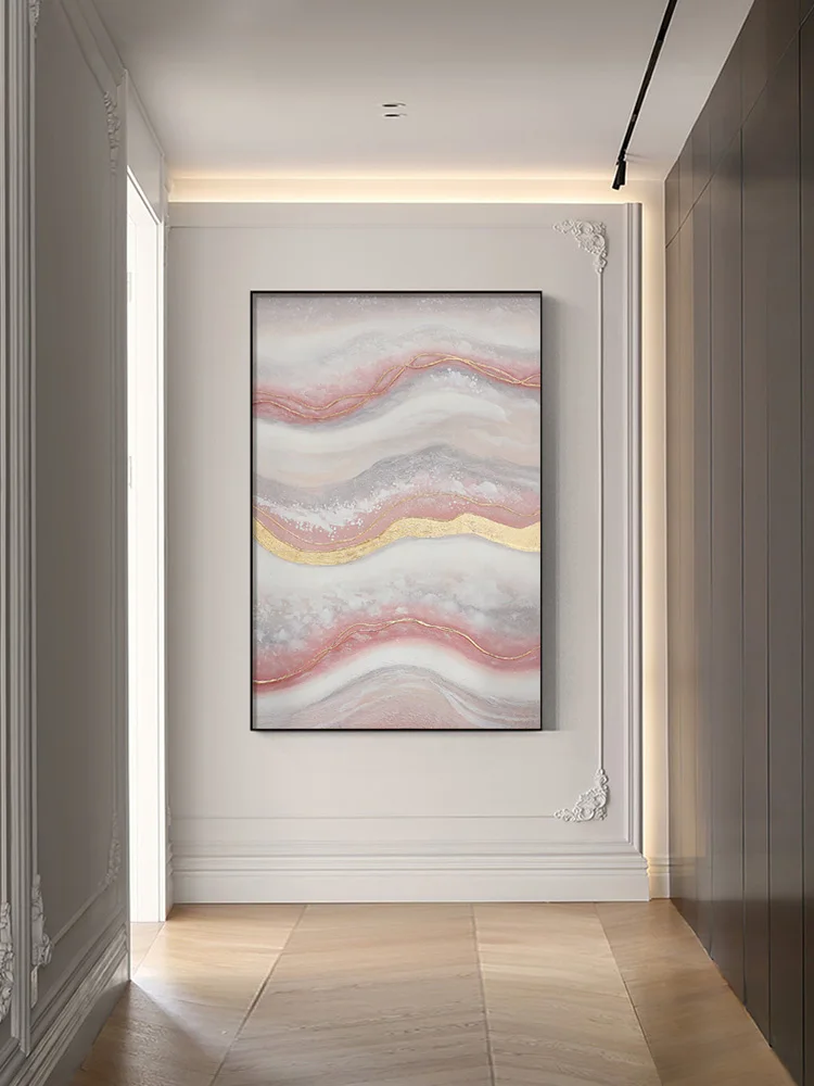 

Hand-painted Oil Painting Nordic Abstract Painting Light Luxury Decorative Painting Gold Foil Pink Hanging Painting