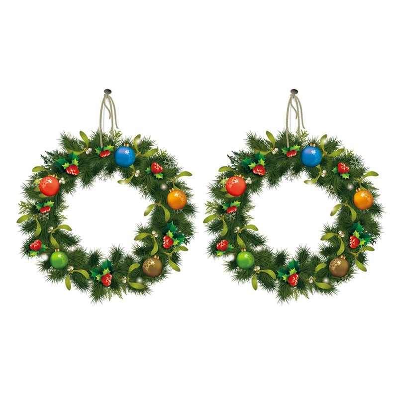 

2X Christmas Wreath Wall Stickers Window Glass Festival Decals Santa Murals New Year Christmas Decorations A