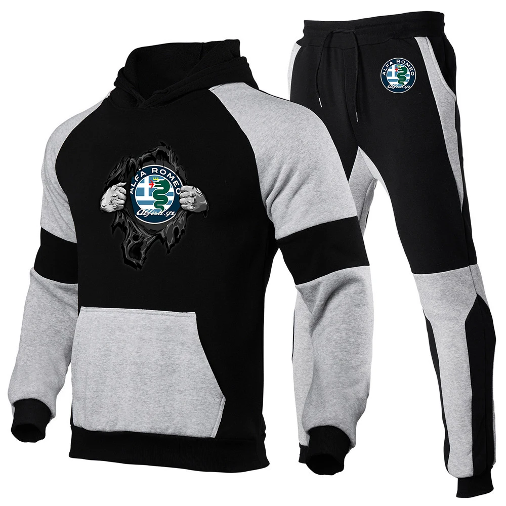 

2022Autumn Winter New Men's Alfa Romeo Logo High Quality Hooded Sweatshirt+Pants Sets Sportwear Casual Sports 2 Piece Suits