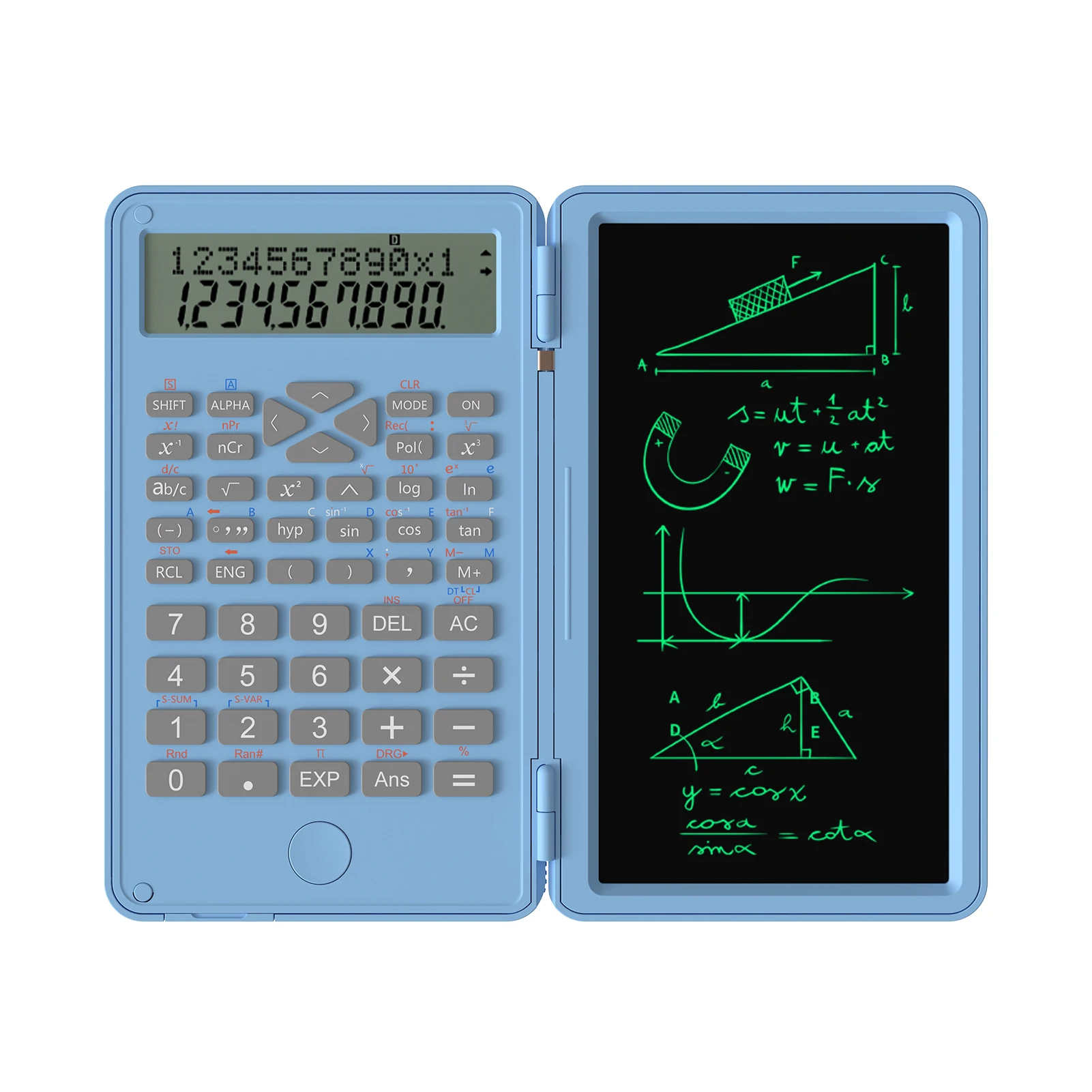 

Scientific Calculator with Erasable Writing Board 240 Functions 2 Line LCD Display Foldable Financial Math Calculator School