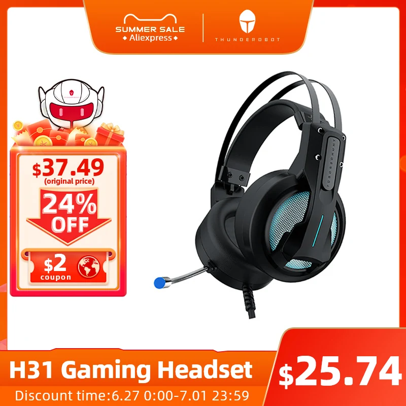 

ThundeRobot H31 Wired Gaming Headphone with Boom Microphone RGB Heaset Stereo Headphones for Laptop Computer PC Gamer Headset