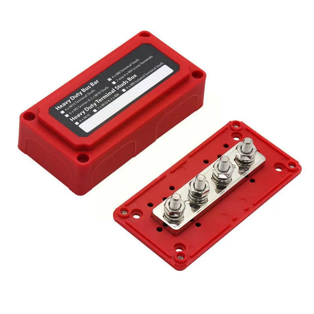 

48v 300a 4 Terminal Studs Red Bus Bar Power Distribution Cable Design Organizer Rv Block Box M8 Stud Bar Box Car Bus Mod Y4o5