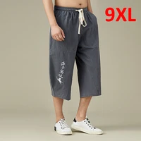 linen pants men plus size 9xl 8xl pants summer linen calf length pants male fashion embroidery wide leg pants big size 8xl 9xl
