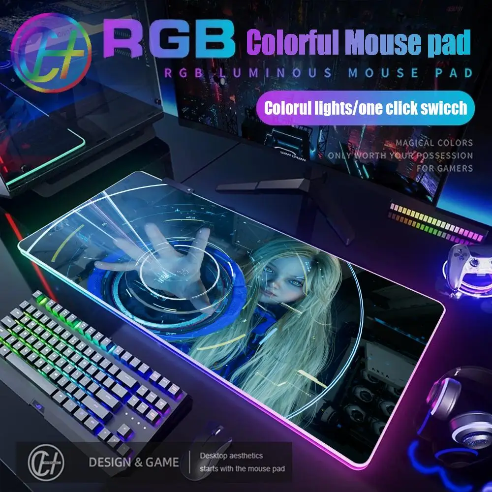 Фото Игровой коврик для мыши HYBXAXC Game P-Pragmata Characters Android Girls Diana Hugh Williams с RGB-подсветкой, большой HD-коврик для стола с LED-подсветкой №1