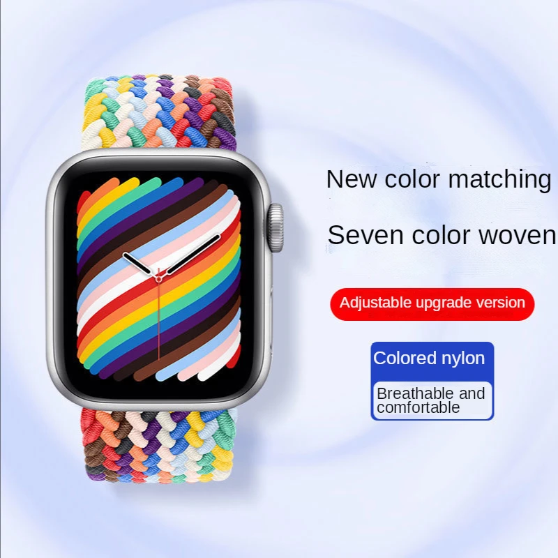 

Applicable Apple Watch Strap S7 / 6/5 Rainbow Knit IWATCH Nylon 44 Mm 40 Mm 41 Mm 45 Mm 42 Mm 38 Mm Original Bracelet Adjustable