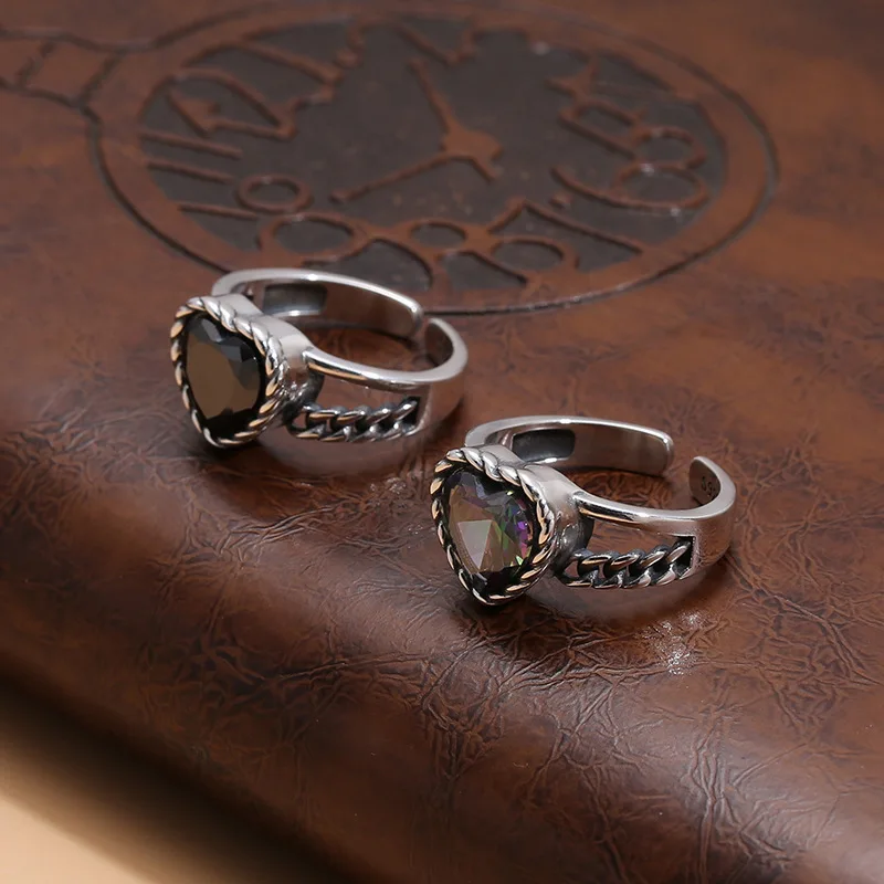 Кольцо из стерлингового серебра S925 пробы в ретро стиле тайского с цветными