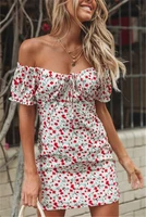 new women boho off shoulder wrap summer boho floral mini print short sleeve evening party dress ladies holiday beach dress