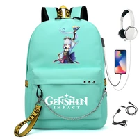 keqing backpack genshin impact cosplay bookbag for school boys girls hu tao gift bag with usb charging port travel mochila