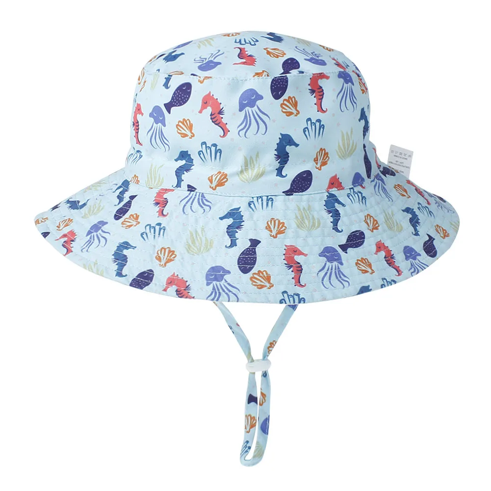 

Baby Gift Beach Spring Summer Sun Protection Round Top Wide Brim Solid Kids Bucket Hat Fisherman Lovely Outdoor With Chin Strap