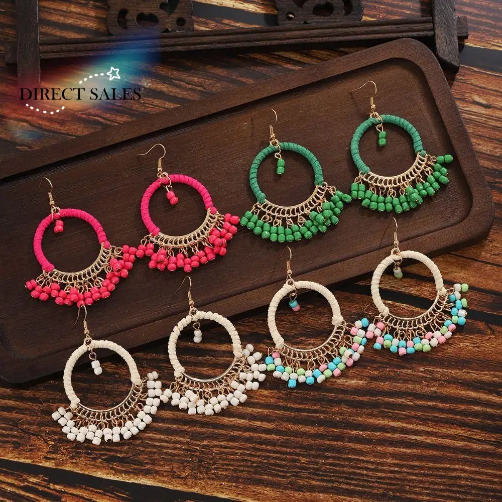 Круглые серьги в богемном стиле этническом с геометрическим рисунком ретро