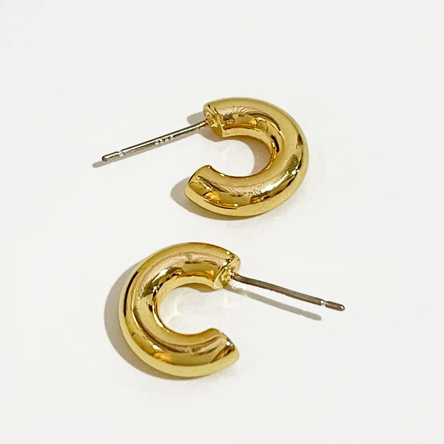 

Peri'sBox 14mm Thick Mini Hoop Earrings for Women Chunky Gold Color Tiny Plain Hoops Little Earring Minimalist Everyday Jewelry