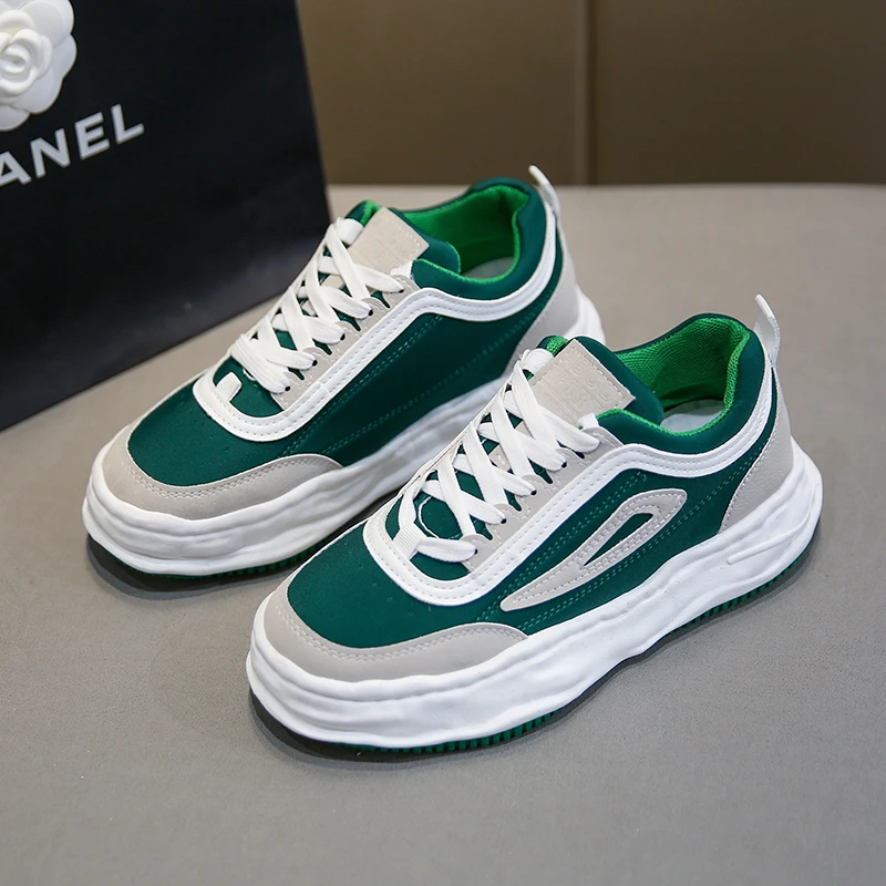 

Кроссовки женские на толстой подошве, Вулканизированная подошва, на шнуровке, повседневная обувь с круглым носком