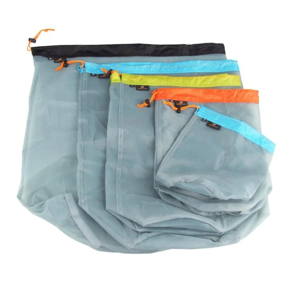 

Camping Sports Ultralight Mesh Bags Portable Tavel Mesh Stuff Sack Drawstring Storage Bag Travel Kit Equipment 5 Size
