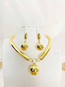Gold Colour Plated Necklace Earring Set Beautiful Fashion Trend Sweet Romantic Party Wedding