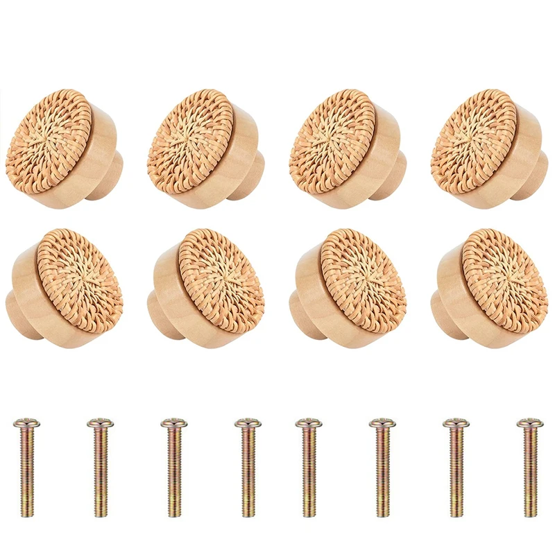 

Деревянные ручки из ротанга WV, набор ручек для кухонной мебели, круглые декоративные ручки, многофункциональные тканые ручки для выдвижных ящиков, для прикроватных столов ручки для мебели комод шкаф Кухонный шкаф для