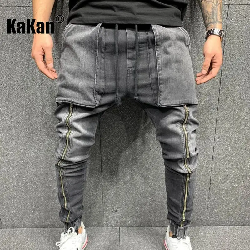 Kakan - New Casual Sports Big Pocket Pants, Skinny Jeans for Men, Grey Dark Blue Long Jeans K39-1516K166