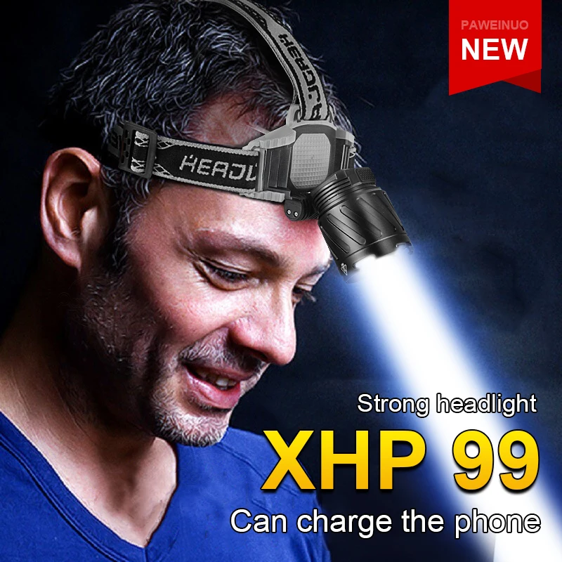 

Super XHP199 High Power LED Head Flashlight Rechargeable Headlamp XHP90 Headlight 18650 Powerful Head Lamp Fishing Head Light