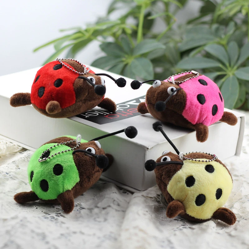 

Cute Beetle Seven Star Ladybug Plush Doll Pendant Animal Plushie Keychain Soft Stuffed Small Toy Keyring Car Key Accessories