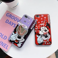 disney mickey and minnie with pendant mirror lanyard phone case for iphone x xr xs 7 8 plus 11 12 13 pro max 13mini cover