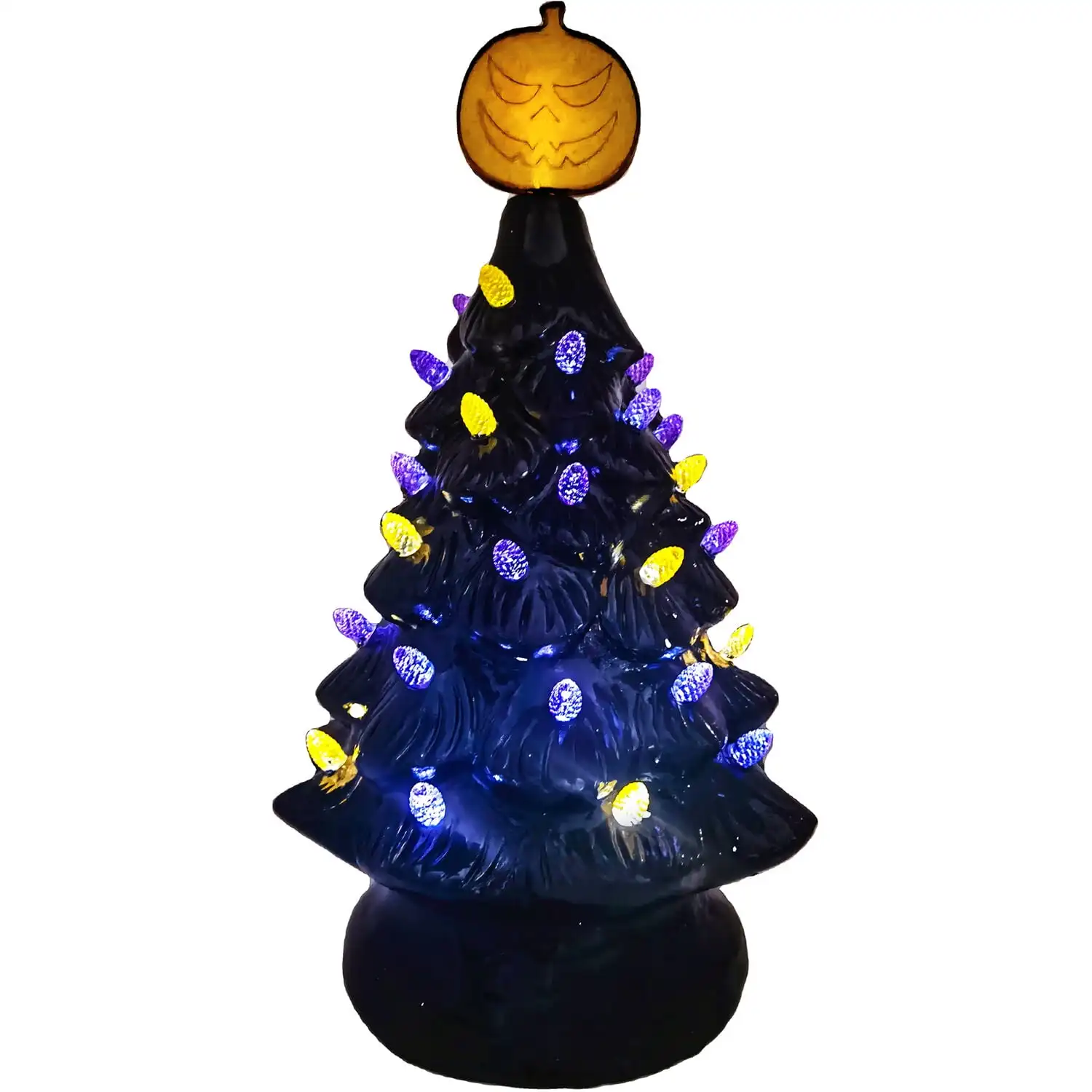 

Haunted Hill Farm Lighted Halloween Tree Decoration | 2-Ft. Tall with Purple and Orange Bulbs and Tree Topper, FFRS024-1TRE-BLK