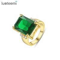 luoteemi big green square cz finger rings for women 2022 new luxury gold color luxury big wedding rings for bridal anillos mujer