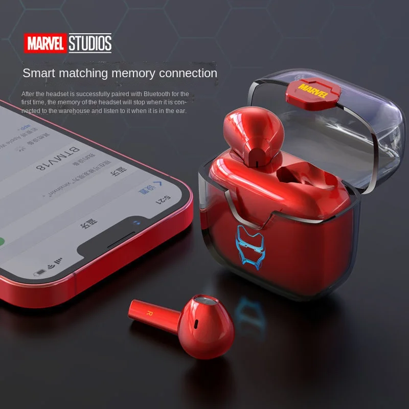 Гарнитура Bluetooth Disney Marvel BTMV18, двухканальная, для киберспорта, высокого качества, подходит для Apple iPhone, Huawei, Xiaomi, беспроводная.