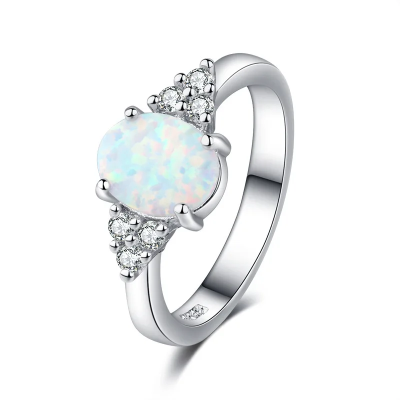 

White Opal & Round Cubic Zirconia Rings for Women, Opal White Stone Hand Jewelry Fairy Ring Promise Ring Elegant Gift for Women