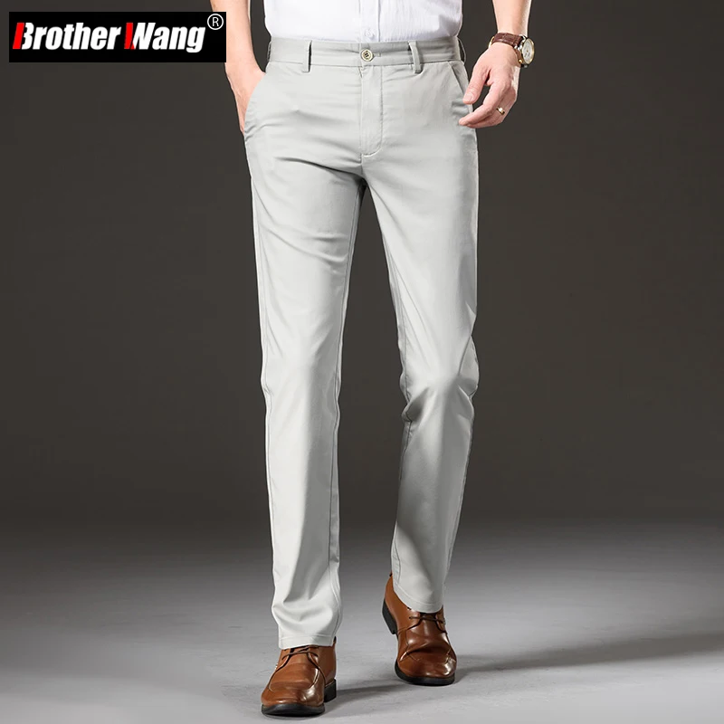 

4 Colors Bamboo Fiber Fabric Men's Thin Casual Pants Spring and Summer Business Fashion Stretch Comfort Trousers Male Brand