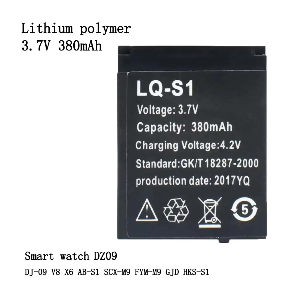 Фото LQ-S1 3,7 В 380 мАч аккумулятор для умных часов DZ09 аккумулятор для DJ-09 V8 X6 AB-S1 SCX-M9 FYM-M9 GJD HKS-S1 LQS1 bateria №1