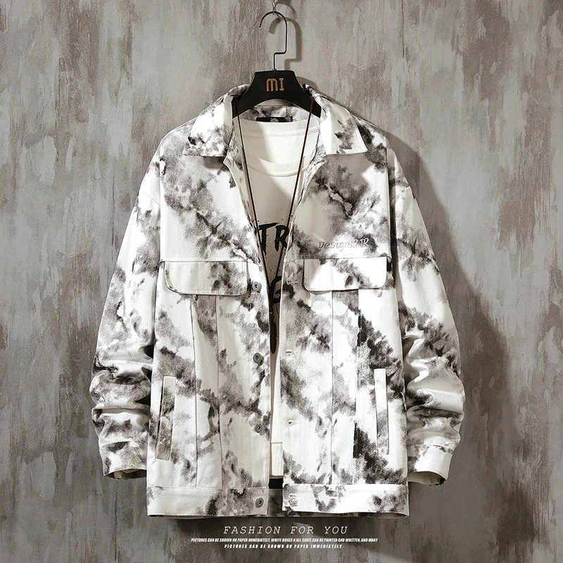 

Spring Men's Jackets Tie-dye Pattern Outwear Windbreaker Outdoor Camping Techwear Male Clothing Breathable Jacket Japanese Style