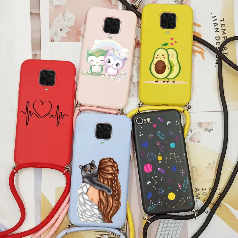 

Мультяшный чехол с ремешком через плечо для Xiaomi Redmi Note 9 Pro 9S 9T, чехол, силиконовый чехол, милое ожерелье, ремешок для Redmi Note 9