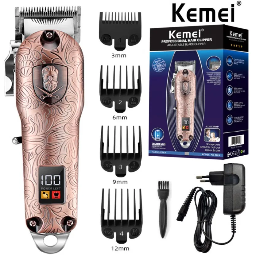 

Kemei Original Professional Full Metal Hair Trimmer Barber Electric Hair Clipper for Men Rechargeable Lithium Battery Haircut