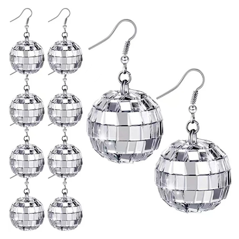 Disco Ball Costume Jewelry Decorations 70s Silver Mirror Balls Bracelet Earrings Necklace Rave Accessories for Women and Girls images - 6