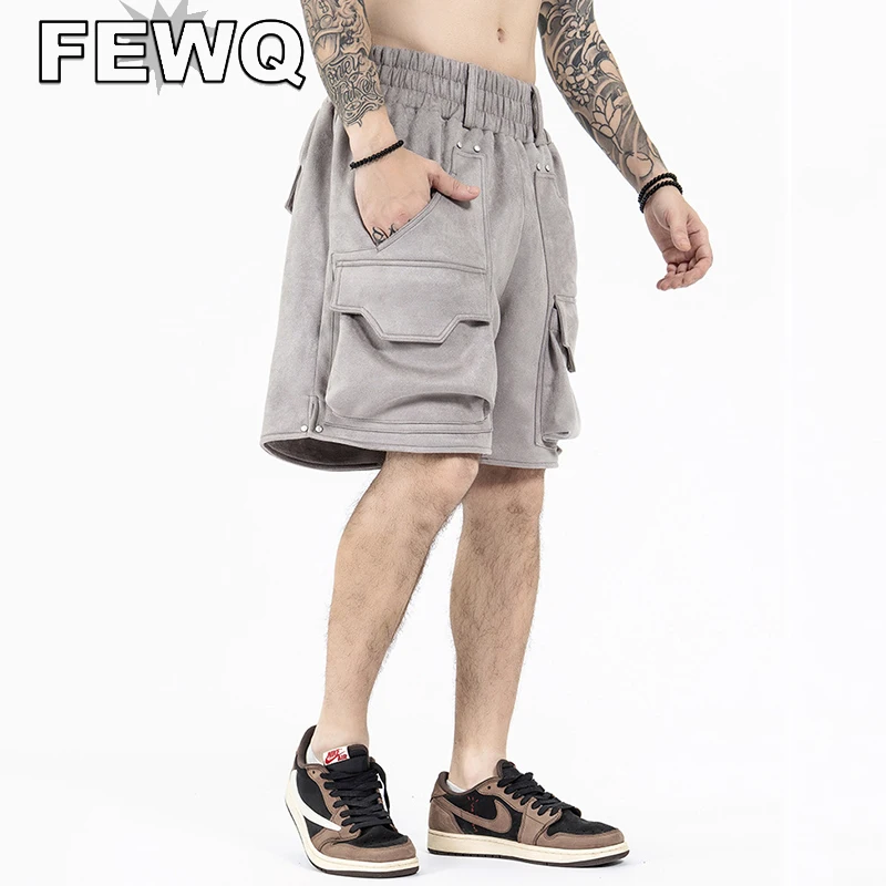

Шорты-карго FEWQ мужские с большими карманами, однотонные винтажные повседневные короткие штаны в стиле сафари, 24B2255, лето 2023