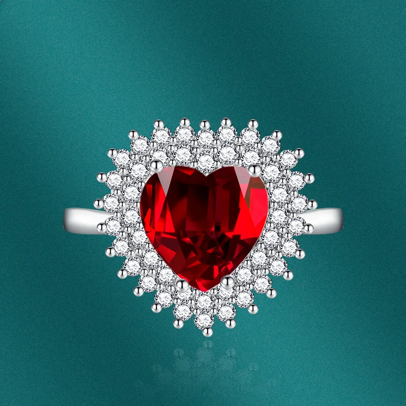 

2022 New Moissanite Simple Atmosphere Love-shaped Ring Simulation Pink Diamond Gemstone Female European and American Jewelry