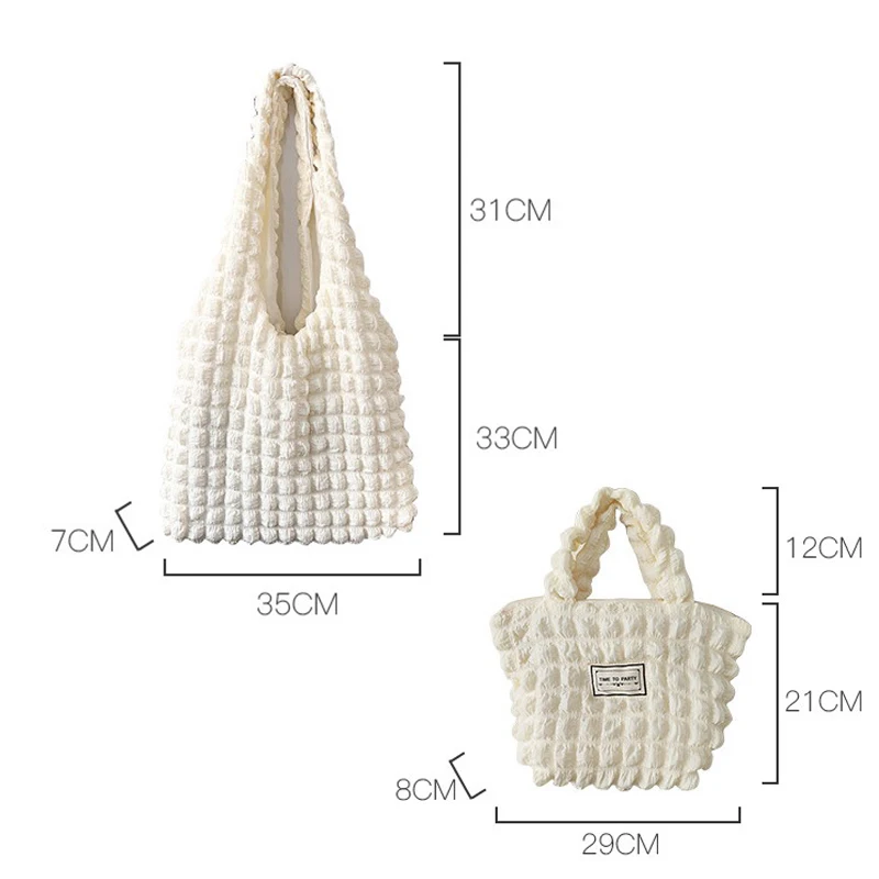 Korean Style Bubble Chiffon Women Shoulder Bag Fashion Sweet Large Capacity Handbag Lattice Girl Heart Bag For Daily Commute