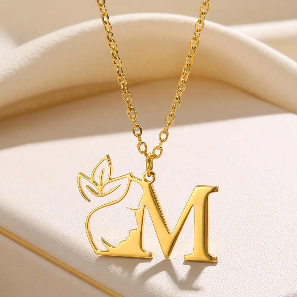 

Beauty Flower Initial Necklace Women Girl Gifts Stainless Steel Gold Color Letter Pendant Choker Alphabet Jewelry Free Shipping