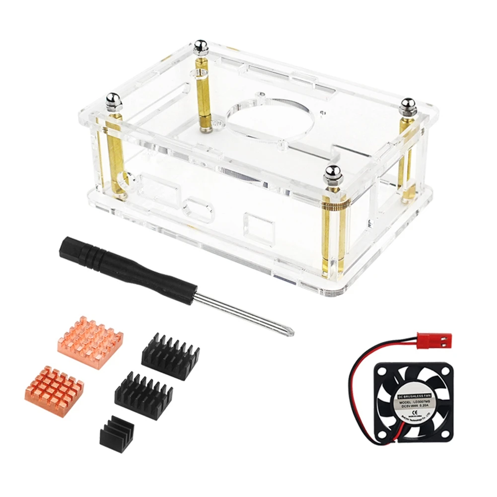 

For Orange Pi 4 LTS Acrylic Case Transparent Clear Box with Fan Screwdriver Heatsinks for Orange Pi 4 LTS OPI 4LTS