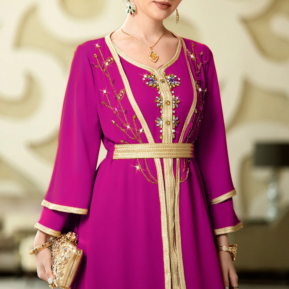 New Arabian Rhinestone Dress Elegant Two-piece Dress Middle East Fashion Muslim Sets Turkish Dresses Islamic Clothing for Women