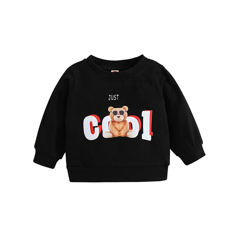 

Toddlers Spring Sweatshirt Kids Letters Bear Print Crew Neck Long Sleeve Pullover Tops for Girls Boys 0-3 Years