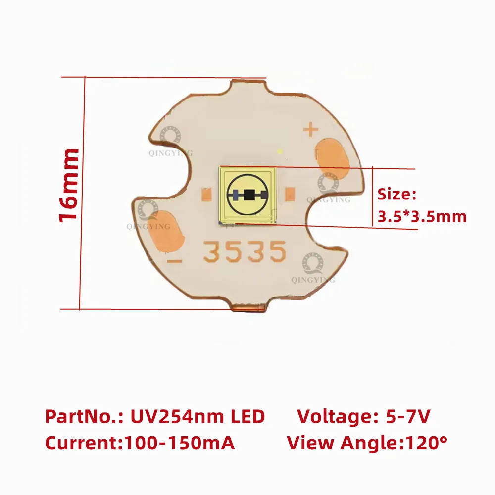 Фото UVC светодиодный диод 3535 254 нм SMD излучающий чип 0,6 Вт УФ 250 нм-260 нм DC5-7 В ультрафиолетовая лампа для стерилизации поверхностного дезинфицирующего средства №2